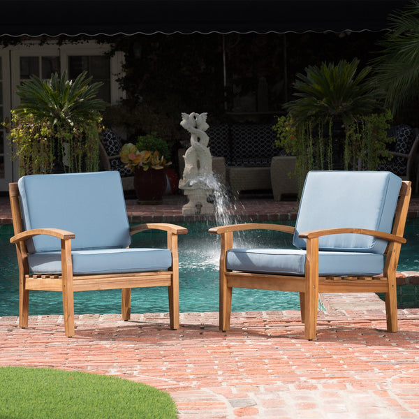 English Elm Christopher Knight Home® - Shynel Teak 4-Person Acacia Wood Outdoor Seating Set with Thick Water-Resistant Cushions, Cozy Durable Design 57973.00BLU-2_57972.00SETBLU
