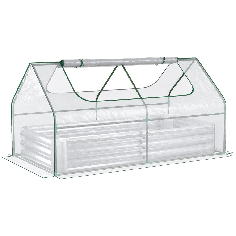 English Elm Outsunny Galvanized Steel Raised Garden Bed with Pvc Greenhouse Cover and Ventilation W2225P217646