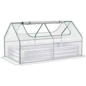 English Elm Outsunny Galvanized Steel Raised Garden Bed with Pvc Greenhouse Cover and Ventilation W2225P217646