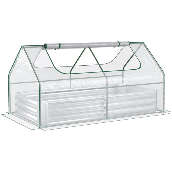 English Elm Outsunny Galvanized Steel Raised Garden Bed with Pvc Greenhouse Cover and Ventilation W2225P217646