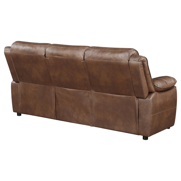 English Elm Worthington Dark Brown Padded Arm Sofa with Pillowtop Arms, Faux Leather Upholstery, Plush Comfort B062P354079