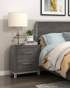 English Elm Modern Zephyr Nightstand with 2 Drawers, Dark Gray Faux Wood, Antique Silver Accents, 20"x17"x24.5" B011P255194