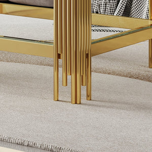 English Elm Top Double Layer Tempered Glass Coffee Table With Stylish Mirror Finish Stainless Steel Frame Design W1241S00316-GIGA