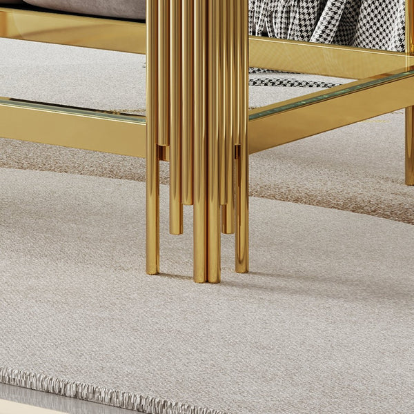 English Elm Top Double Layer Tempered Glass Coffee Table With Stylish Mirror Finish Stainless Steel Frame Design W1241S00316-GIGA