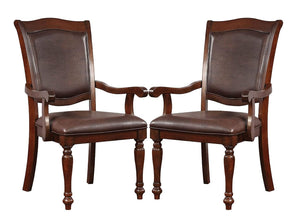 English Elm Luxurious Traditional Brown Cherry Dining Arm Chairs Set of 2 — Solid Wood Turned Legs, Espresso Leatherette Seats, Cushioned Comfort, 24.5"W x 39"H B011P225590