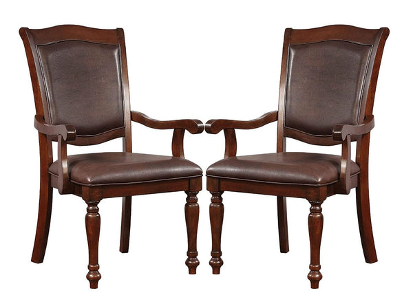English Elm Luxurious Traditional Brown Cherry Dining Arm Chairs Set of 2 — Solid Wood Turned Legs, Espresso Leatherette Seats, Cushioned Comfort, 24.5"W x 39"H B011P225590