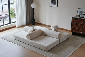 English Elm 78.8" Corduroy Modular Floor Sofa Convertible Sleeper Futon with Pillow Back Support Off White W5617P458132