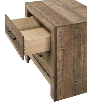 English Elm 1pc Rustic Farmhouse Two Drawer Nightstand Faux Reclaimed Wood Grain Bedroom Storage B2741P484436