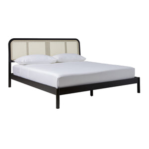 King Platform Bed with Rattan Headboard Insert NRUB8BBL Black NRUB8BBL Walker Edison