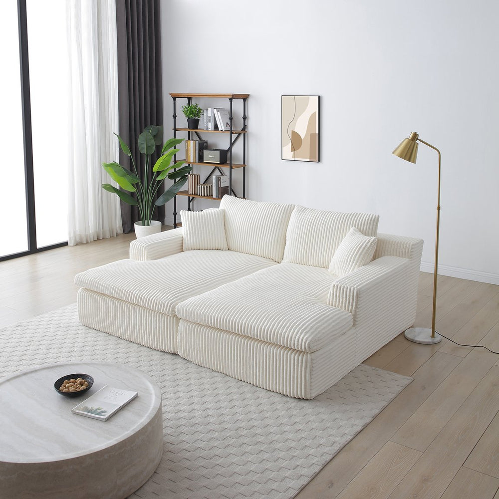 English Elm 87" Oversized Sectional Double Lounge Chaise Cloud Plush Sofa Bed No Assembly Modular Corduroy Comfortable Relaxing Sleeper for Indoor Spaces Beige W1117S00256