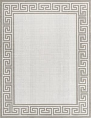 Unique Loom Outdoor Coastal Caye Machine Made Border Rug Ivory, Gray 7' 10" x 10' 0"