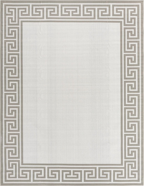 Unique Loom Outdoor Coastal Caye Machine Made Border Rug Ivory, Gray 7' 10" x 10' 0"