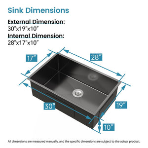 English Elm Stainless Handmade Matte Black Undermount Kitchen Sink 304 Grade Deep Single Bowl T3177P286045