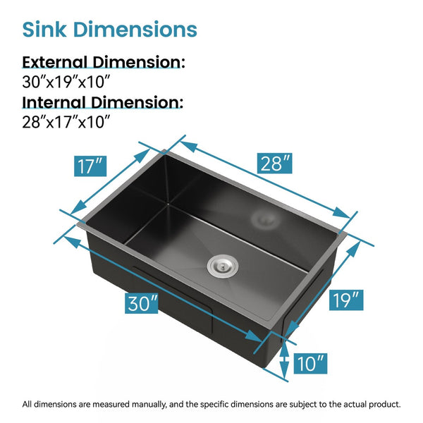 English Elm Stainless Handmade Matte Black Undermount Kitchen Sink 304 Grade Deep Single Bowl T3177P286045