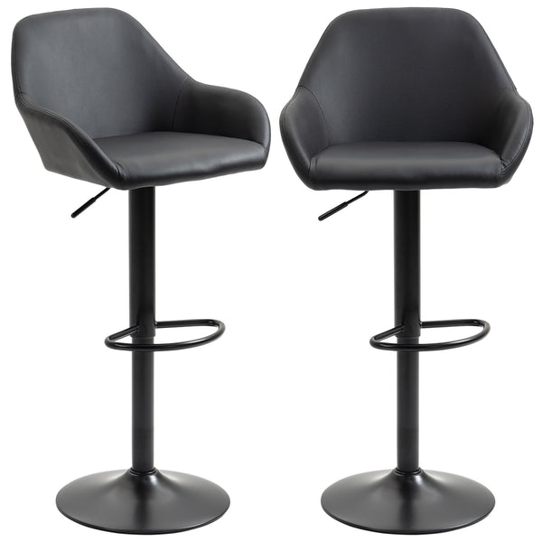 English Elm Homcom Modern Adjustable Bar Stools Set Of 2, Swivel Pu Leather With Footrest For Kitchen & Dining W2225P217149