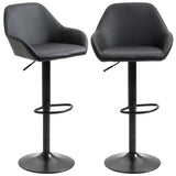 English Elm Homcom Adjustable Bar Stools, Swivel Counter Height Barstools With Footrest and Back, Pu Leather and Steel Round Base, For Kitchen Counter and Dining Room, Set Of 2, Black