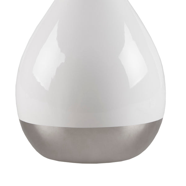 English Elm 2-Tone Ceramic Table Lamp Set of 2 with Elegant Silvery Accents, Modern White Ceramic Bases, 21.5"H White+Silver 19.1 L x 15.35 W x 15.35 H B035P264515