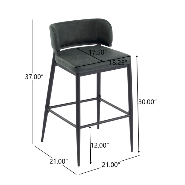 English Elm Christopher Knight Home® - Metal Industrial Leathaire Barstool Set of 2 with Comfortable Seat, Footrest, Non‑Slip Feet, Durable Frame Dark Green N771P247188L