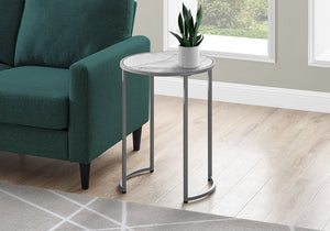 English Elm Accent Table - Elegant Round Design With White Marble Look And Grey Metal Base For Modern Spaces B2710P218983