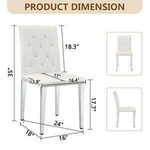 English Elm 4-pack PU dining chairs with ergonomic buckle backrest, high-density sponge seat, gold metal legs elegant luxury White+Silver W1151P295715