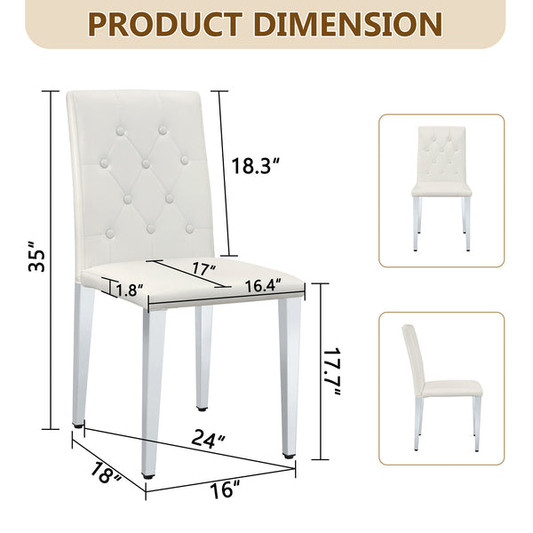 English Elm 4-pack PU dining chairs with ergonomic buckle backrest, high-density sponge seat, gold metal legs elegant luxury White+Silver W1151P295715
