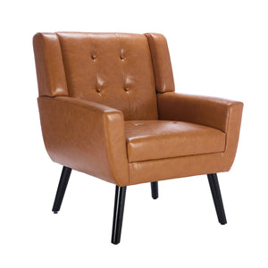 English Elm Modern Soft Leather Accent Chair with Ergonomic PU Upholstery, Solid Wood Black Legs, 250lb Capacity, Compact Living Room Seat W676P174742