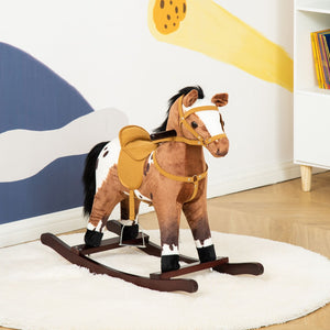 English Elm Qaba Plush Rocking Horse with Metal Frame Interactive Sounds for Kids Playroom W2225P200760