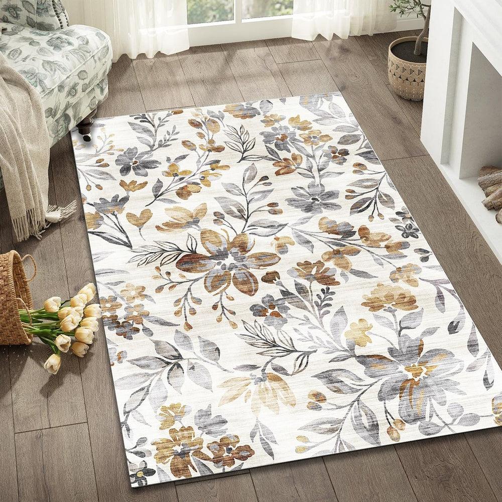 English Elm SPHINX 22005Z-7 40"x60" Washable Indoor/Outdoor Non-Slip Rug — Durable Low-Pile White & Gray Accent B186P261384