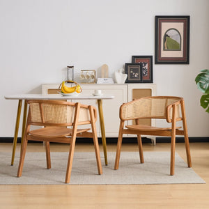 English Elm Rattan Mesh Back Rubberwood Arm Dining Chairs Bohemian Coastal Natural Set of 2 N772P415449N