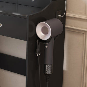 English Elm New Large Mirror Vanity Desk with 5 Drawers, Built-In Outlet & Hairdryer Holder, 3-Mode LED Lighting Black W509P339033