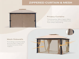 English Elm 10X10FT Softtop Metal Gazebo with Vented Double Roof, Mosquito Netting & Waterproof UV Curtains, Sturdy Galvanized Frame W2259S00051