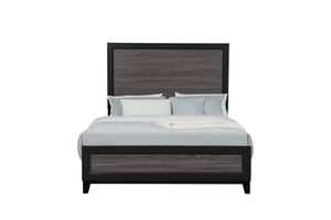 English Elm SOLUTO Modern Two-Tone Full Bed Frame with Solid Wood & MDF Construction, Rustic Gray Inlay Finish Black+ Gray 65.75 L x 37.44 W x 6.3 H B201P215853