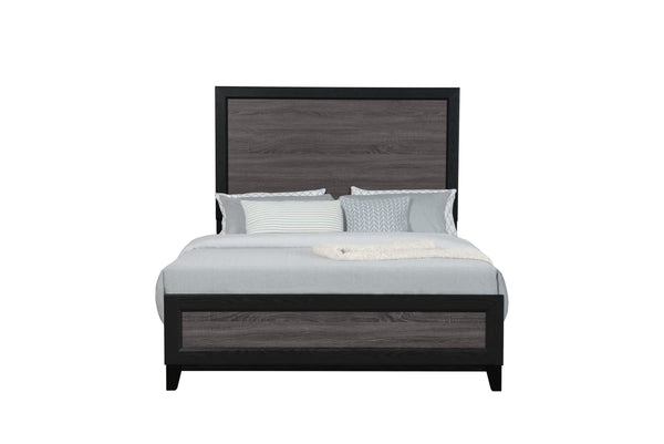 English Elm SOLUTO Modern Two-Tone Full Bed Frame with Solid Wood & MDF Construction, Rustic Gray Inlay Finish Black+ Gray 65.75 L x 37.44 W x 6.3 H B201P215853