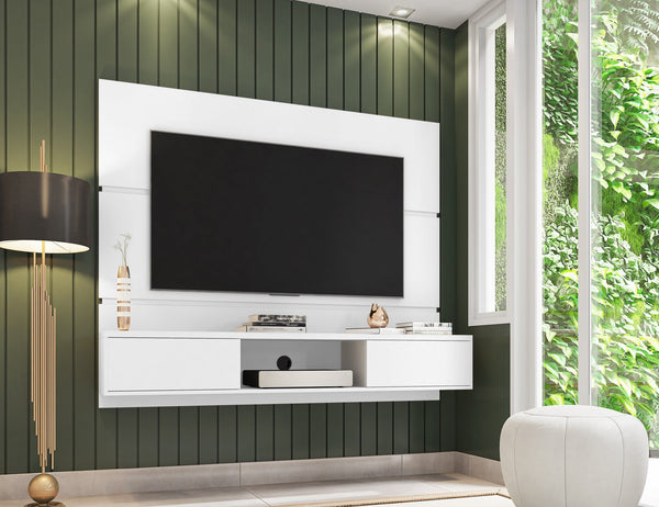 English Elm Vernon 63" TV Panel with Concealed Shelves, Cable Management, Mount Brackets & Flip Doors White B365P398354