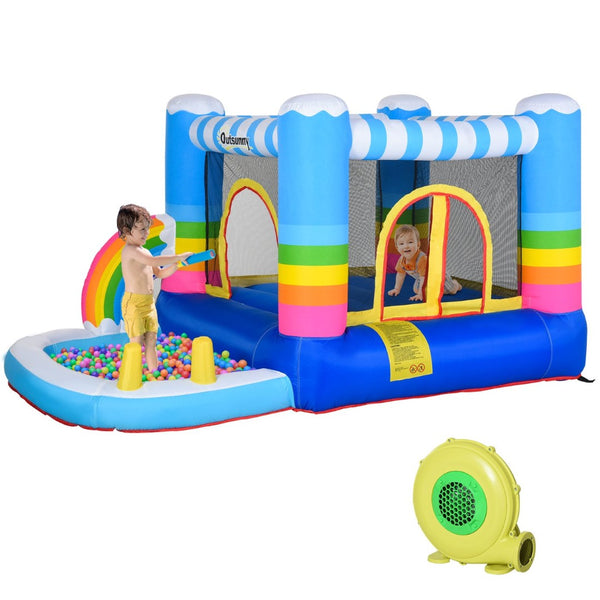 English Elm Outsunny Kids Inflatable Castle with Trampoline Pool and Blower for Backyard Fun W2225P217314