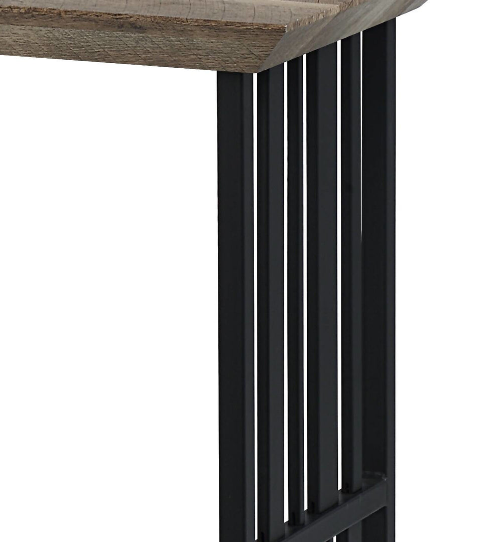 English Elm Antique Oak Sofa Table With Black Double-Pedestal Base - Elegant Entryway & Living Room Accent B062P209141