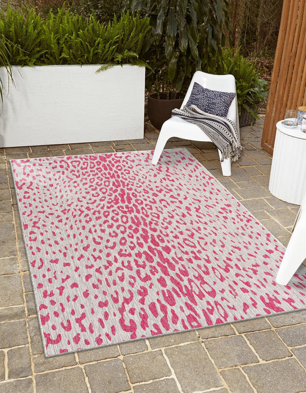 Unique Loom Outdoor Safari Samburu Machine Made Animal Print Rug Pink Gray, Ivory 10' 0" x 14' 1"