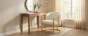 English Elm Modern Faux Fur Accent Chair Plush Upholstered Seat with Gold Iron Legs for Any Room Beige N763P360688A
