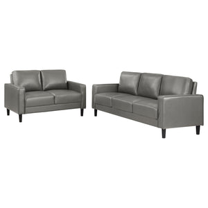 English Elm Farallone Grey 2-Piece Sofa Set - Modern Faux Leather Comfort With Stylish Track Arms For Any Space B062S01271