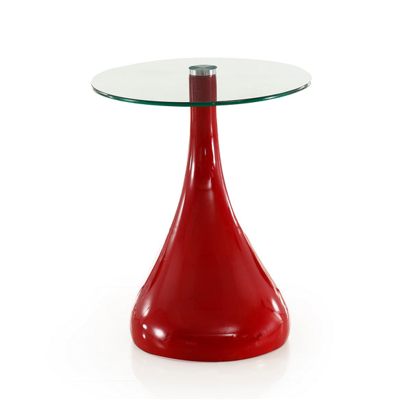 English Elm Lava Glass Top End Table with Curved Colorful ABS Base, Tempered Glass Accent for Living Room Red B365S00141
