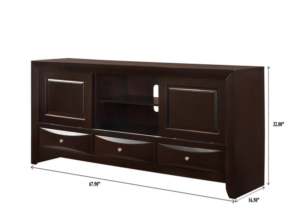 English Elm 1pc Dark Cherry TV Stand with 3 Drawers and Open Shelves, 87" Wide Media Console for Living Room B2741P294719