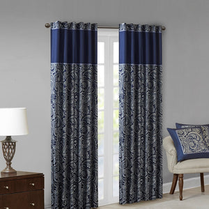 English Elm Jacquard Aubrey Window Curtain Pair with Paisley Weave, Faux Silk Piping, OEKO-TEX Certified Elegance Navy 3.05 L x 10.24 W x 11.42 H B03598176