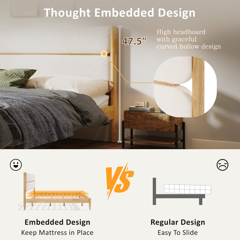 English Elm Christopher Knight Home® - King Boucle Upholstered Bed Frame with Plush Vertical Headboard, Solid Wood Legs, No Box Spring Needed Ivory N757P256241B