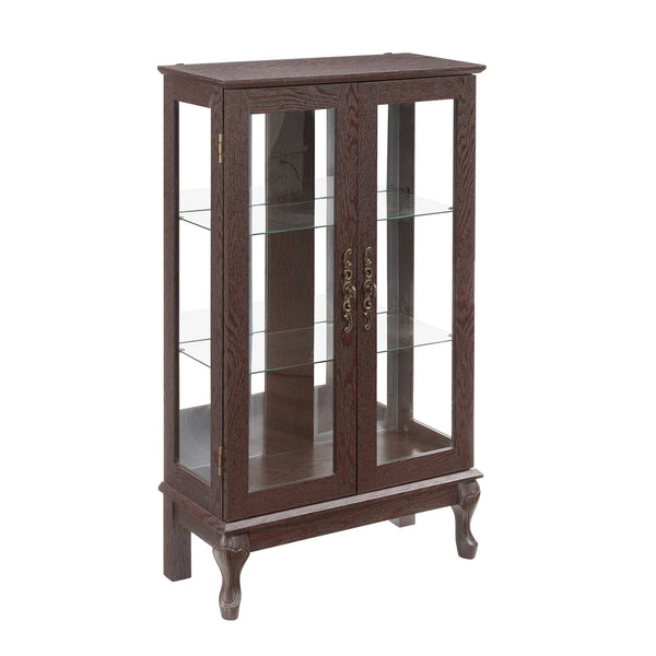 English Elm 2 Doors Curio Cabinet With Mirrored Back, Adjustable Shelves & Lighted Display For Collectibles W2275P178893