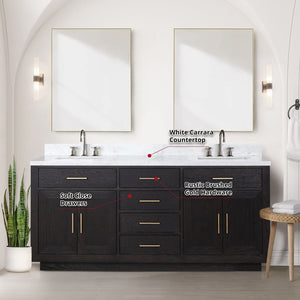 English Elm Black Oak Double Bath Vanity 72" W With Carrara Marble Top, Chrome Faucets & 34" Mirrors Included B2731S02175