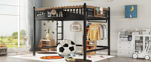 English Elm Twin Kids Platform Bed with Trundle Staircase Bookshelf and Rounded Safety Rails W1580S00382
