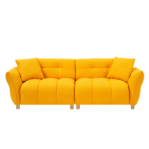 English Elm 93.70 Plush Teddy Sofa with Solid Wood Legs, 3-Seater Comfortable Sponge Cushions & Two Pillows Yellow W3356S00026