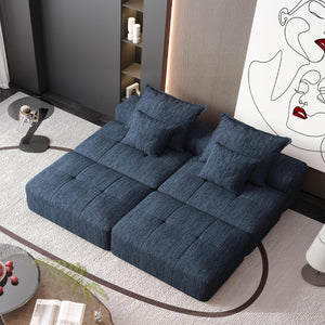 English Elm Modern Modular Sectional Sofa Set – Oversized Chenille Fabric Couch With 2 Ottomans & 4 Pillows, Blue W1885S00063