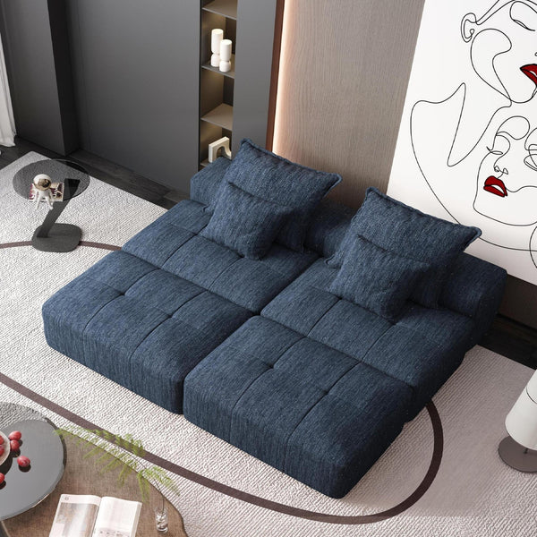 English Elm Modern Modular Sectional Sofa Set – Oversized Chenille Fabric Couch With 2 Ottomans & 4 Pillows, Blue W1885S00063