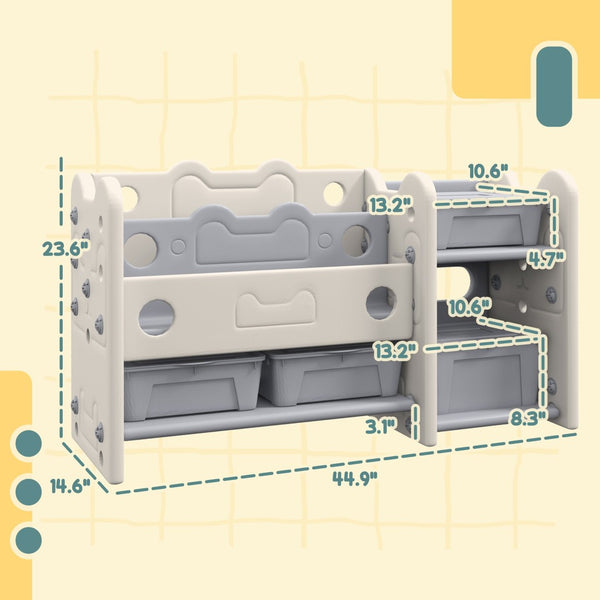 English Elm Qaba Kids Toy Storage Organizer - 2-Tier Unit With 4 Bins & Bookshelves For Playroom & Nursery Fun! W2225P217330-GIGA